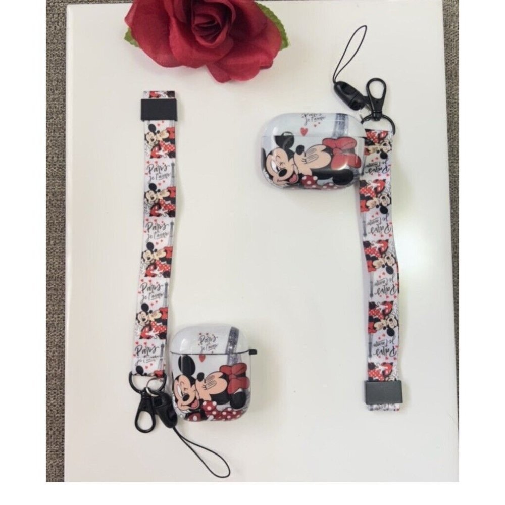 Set AirPods Pro Case Strong Plastic White Mickey and Minnie Mousse
